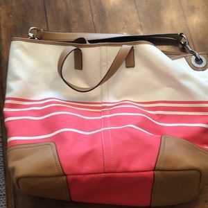 Coach pink and white beach bag/ tote